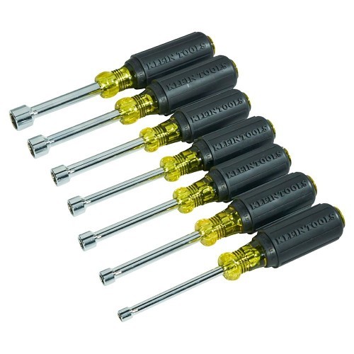 Klein® 631M Nut Driver Set, SAE, 3/16 to 1/2 in, 7 Piece, 6-3/4 to 7-5/16 in Overall Length, Cushion Grip