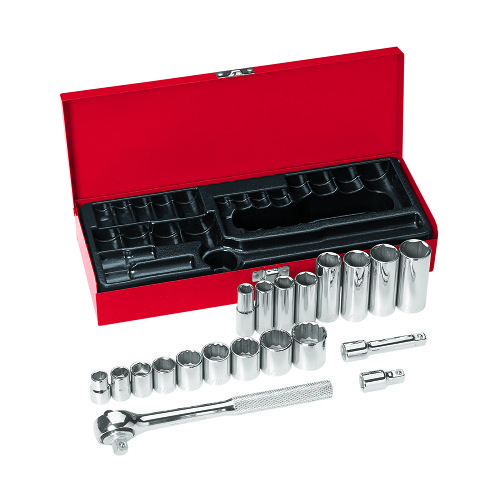 Klein® 65508 Socket Wrench Set, Imperial, 20 Piece, Polished Chrome