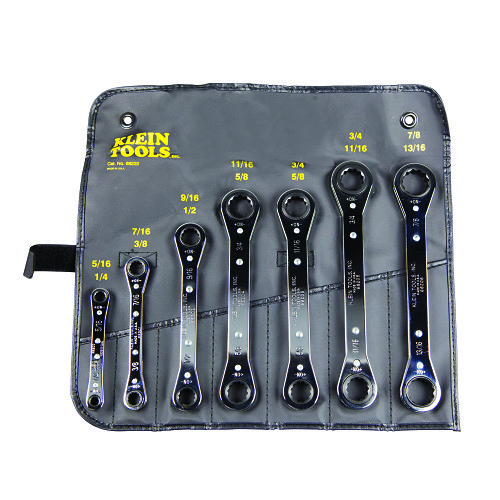 Klein® 68222 Box End Wrench Set, Imperial, 7 Piece, 1/4 x 5/16 to 13/16 x 7/8 in, Polished Chrome