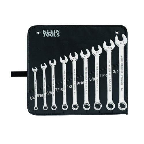 Klein® 68402 Combination Wrench Set, Imperial, 9 Piece, 1/4 to 3/4 in, Polished Chrome/Nickel Plated