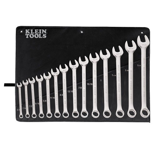 Klein® 68406 Combination Wrench Set, Imperial, 14 Piece, 3/8 to 1-1/4 in, Polished Chrome/Nickel Plated