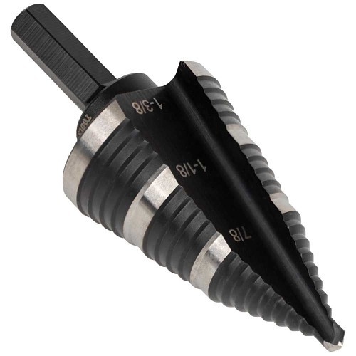 Klein® KTSB15 Step Drill Bit, 7/8 in Minimum Hole Dia, 1-3/8 in Maximum Hole Dia, M2 Steel, 2 Hole Sizes, 3/8 in Shank