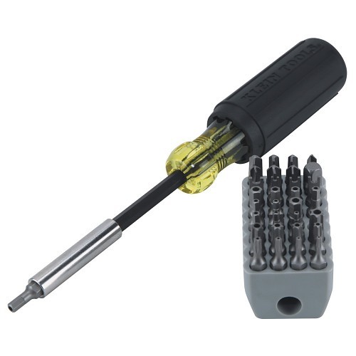 Klein® 32510 Magnetic Screwdriver with 32 Tamperproof Bits, Measurement System: Imperial, Metric, TORX, 33 Piece, No Insulated, Magnetized Tip: Yes, Yes Screwdriver Types Included, Alloy Steel, Polished Chrome