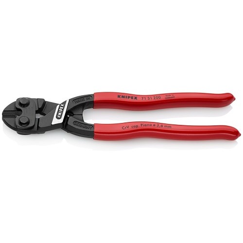 Knipex® CoBolt® 71 31 200 Compact High Leverage Bolt Cutter, 1/4 in Dia Soft, 13/64 in Dia Medium Hard, 5/32 in Dia Hard, 9/64 in Dia Piano Wires Cutting, 8 in OAL, Center Cut, Chrome Vanadium Steel Jaw