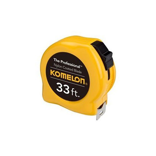 Komelon® 416-4933 Professional Series Power Tape, 33 ft Blade Length, 1 in Blade Width, Steel Blade, Measuring System: Metric, Graduations: Feet, Inch