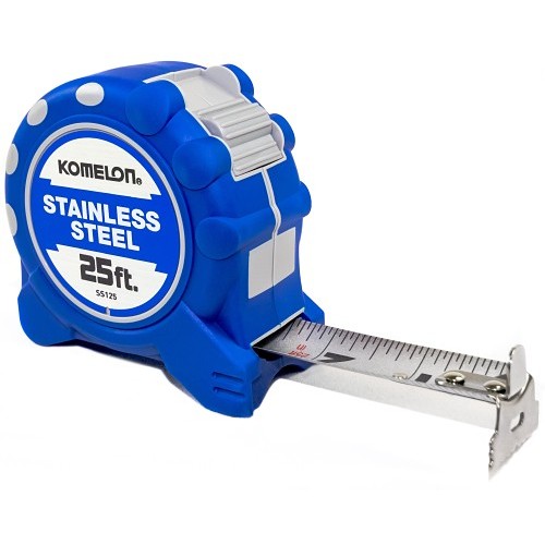 Komelon® SS125 Tape Measure, 25 ft Blade Length, 1 in Blade Width, Stainless Steel Blade, Graduations: 1/16 in