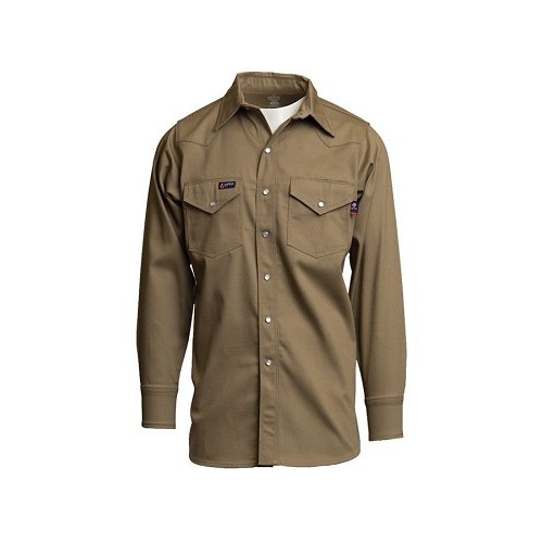 LAPCO FR™ IKH7 XXXL REG FR Uniform Shirt, Male, 3X-Large, Khaki, 100% Cotton, Regular Length