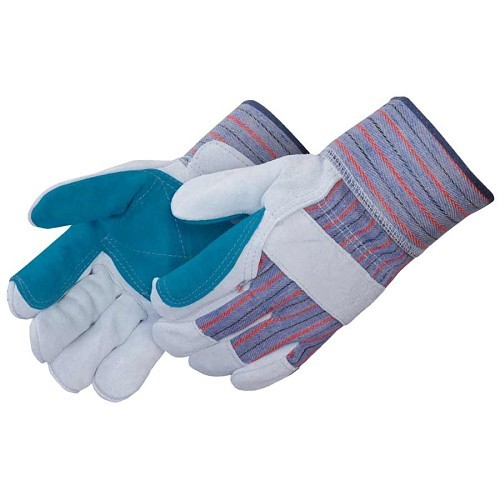 Liberty Glove 3581Q Disposable Gloves, Large, #9, 70% Cow Leather/30% Cotton, Gray/Green/Blue, Leather Palm