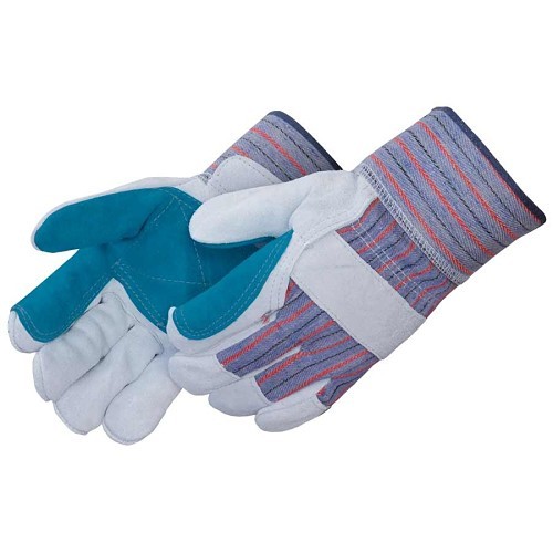 Liberty Glove 3581Q Gloves, Large, #9, 70% Cow Leather/30% Cotton, Gray/Green/Blue, Leather Palm