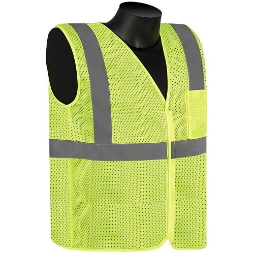 Liberty Glove HIVIZGARD™ C16002G-M Safety Vest, Medium, Fluorescent Lime Green, 2" Silver Reflective Stripes, Polyester Mesh, Front Zipper Closure, 1 pocket, Class 2, ANSI/ISEA 107-2015