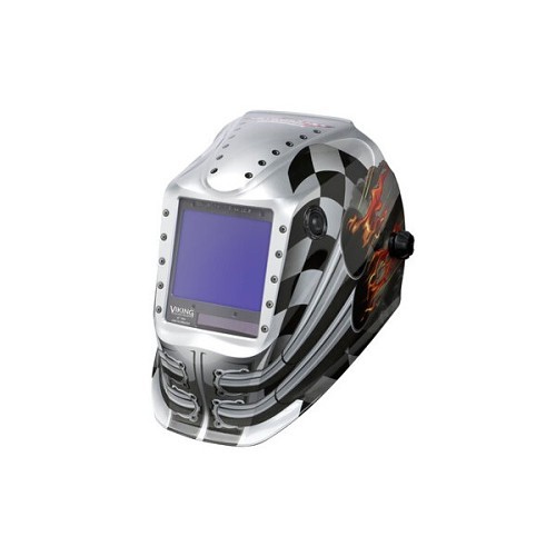 Lincoln Electric Motorhead K3100-4 Welding Helmet, DIN 5-13 Lens Shade, Graphics: Motorhead, Black/Silver, 3.74 x 3.34 in Viewing Area, Nylon/Polycarbonate, Clear, 2 A