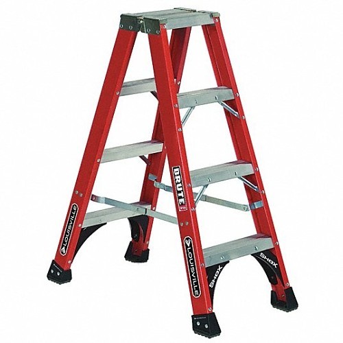 Louisville® FM1404HD Twin Stepladder, 4 ft Ladder Height, 375 lb, ANSI Code: IAA, Fiberglass, 3 Steps