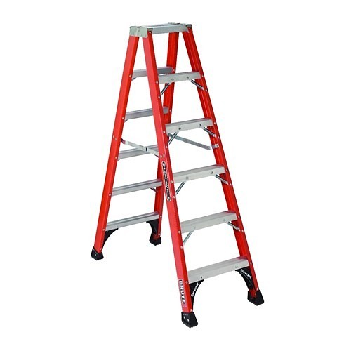 Louisville® FM1406HD Step Ladder, 6 ft Ladder Height, 375 lb Load, Fiberglass, 5 Steps