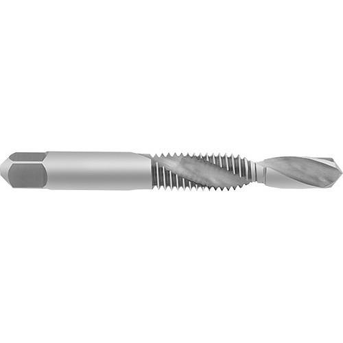 Combination Drill and Tap, M6 x 1 mm Thread, 5 mm Drill, 2 Flutes, Right Hand Cutting, Square Shank, High Speed Steel