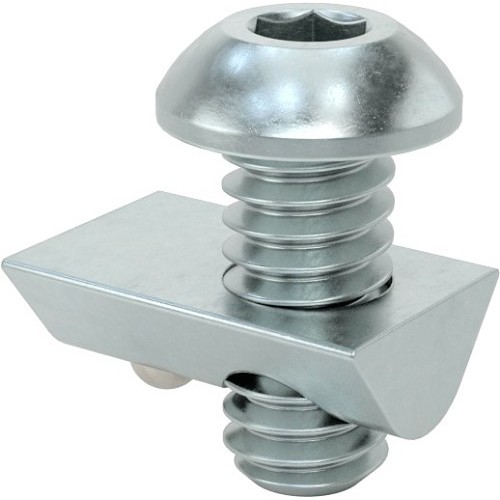 T-Nut, Drop-In Offset Hole, 1/4-20, 3/16 in Slot, 9/16 in Length, Steel, Zinc Plated, 13/32 in W x 5/8 in L Base