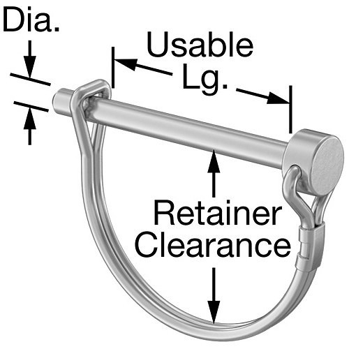 Clevis Pin, Square Retainer, 1/4 in Dia, 2-3/8 in Overall Length, 1-3/8 in Usable Length, 1004-1045 Carbon Steel, Zinc Plated