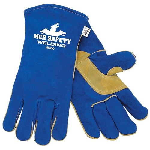 MCR Safety 4500S Welding Gloves, Small, #7, Split Select Shoulder Cow Skin Leather, Blue, Foam, Gauntlet Cuff, 13 in Length, 1.1 - 1.6 mm Glove Material Thickness, Wing Thumb