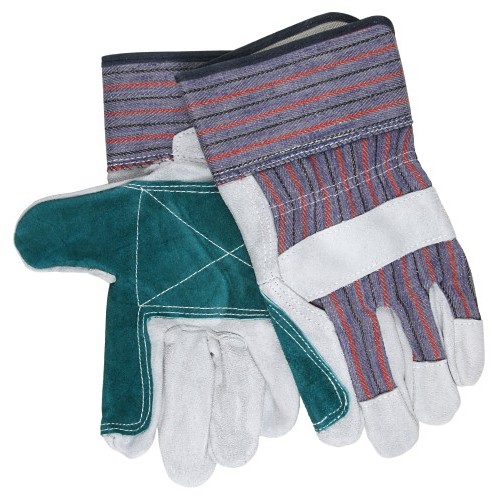 MCR Safety 1311-L Work Gloves, Gunn Glove Type, Wing Thumb, Large, #9, Cowhide Leather Palm, Blue/Red/Black Stripe, Safety Cuff Cuff, Uncoated, Cotton
