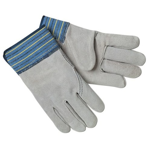MCR Safety 1417A-XL Work Gloves, Gunn Glove Type, Wing Thumb, X-Large, #10, Cowhide Leather Palm, Gray with Blue/Yellow/Black Stripe, Safety Cuff Cuff, Uncoated, Cotton Fleece