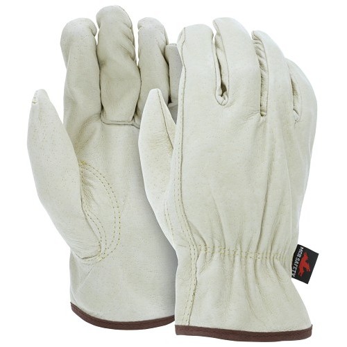 MCR Safety 3411M Leather Drivers Work Gloves, Medium, #8, Beige, Slip-On Cuff, Premium Grade Unlined Grain Pigskin