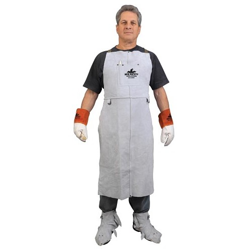 MCR Safety 38142MW Bib Apron With Front Pocket, 42 in L x 24 in W, Split Cow Leather with Kevlar® Stitch, Gray