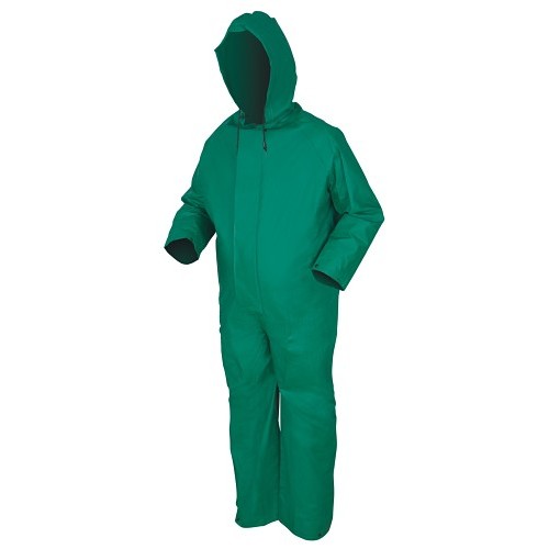 MCR Safety 3881X4 Dominator Series Rain Gear, 4X-Large, Green, .42mm PVC, Polyester, One Piece Waterproof Rain Coverall, Zipper Front Closure and Elastic Inner Sleeves