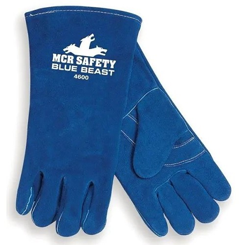 MCR Safety 4600XL Welding Gloves, X-Large, #10, Leather, Blue, Jersey, Gauntlet Cuff, 1.1 to 1.6 mm, Left and Right