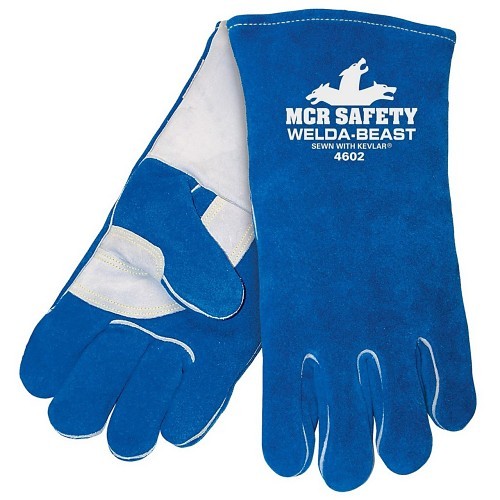 MCR Safety 4602 Welding Gloves, X-Large, #10, Leather, Blue, Foam, Gauntlet Cuff, 14 in Length, 1.1 to 1.6 mm, Left and Right