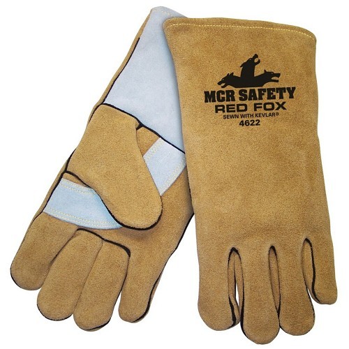 MCR Safety 4622 Welding Gloves, X-Large, #10, Leather, Beige/Brown, Foam, Gauntlet Cuff, 14 in Length, 1.1 to 1.6 mm, Reinforced Wing Thumb