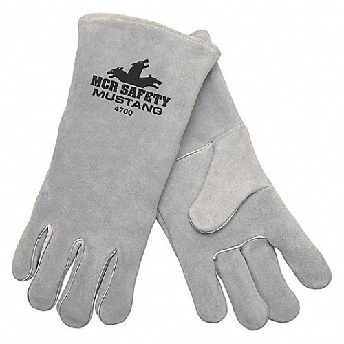 MCR Safety 4700 Welding Gloves, X-Large, #10, Leather, Gray, Jersey, Cotton, Gauntlet Cuff, 5.25 in Length, 1.1 to 1.6 mm, Left and Right