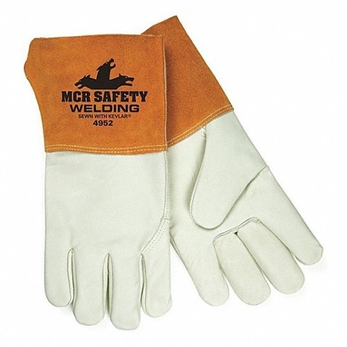 MCR Safety 4952M Welding Gloves, Medium, #8, Leather, Beige/Russet, Unlined, Gauntlet Cuff, 12.37 in Length, 0.8 to 1.3 mm, Standard Finger/Wing Thumb