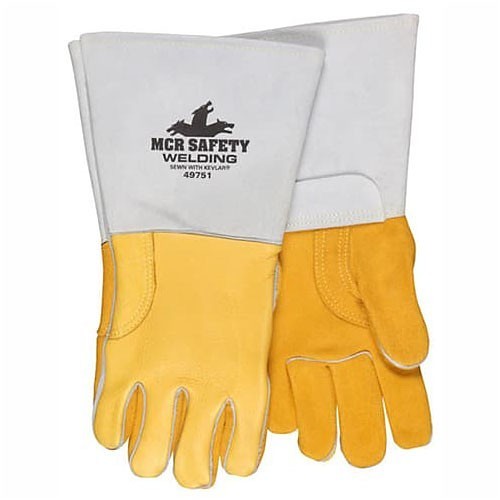 MCR Safety 49751L Welding Gloves, Large, #9, Gold Premium Elkskin Leather, Gold, Gauntlet Cuff, Reinforced Thumb
