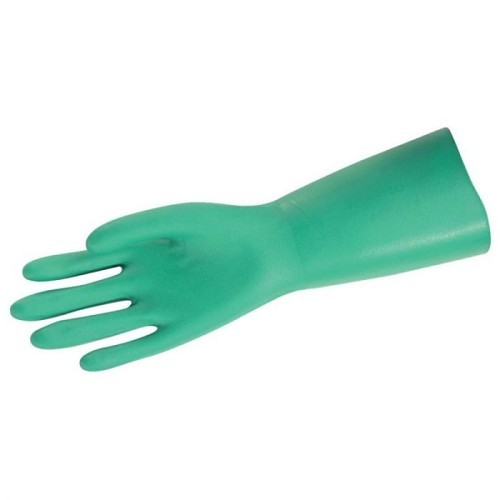 MCR Safety 5308 Chemical Resistant Gloves, Medium, #8, Nitrile, Green, Unlined, 13 in Length, Straight Cuff, 11 mil Thickness, Textured Grip