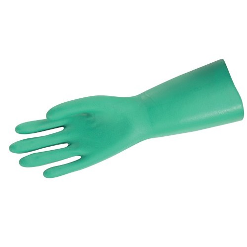 MCR Safety 5309 Chemical Resistant Gloves, Large, #9, Nitrile, Green, Unlined, 13 in Length, Resists: Abrasion, Chemicals, Oils, Unsupported, Straight Cuff, 11 mil Thickness, Textured Grip