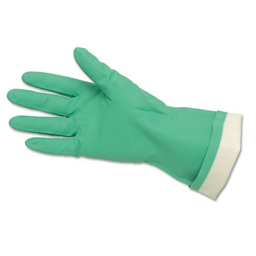 MCR Safety 5319E Chemical Resistant Gloves, Large, #9, Nitrile, Green, Flock Lined, 13 in Length, Resists: Abrasion, Chemicals, Oils, Unsupported, Straight Cuff, 15 mil Thickness, Diamond Grip
