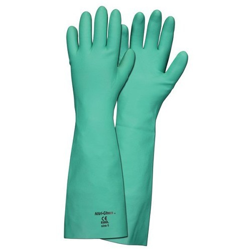 MCR Safety 5350XL Chemical Resistant Gloves, X-Large, #10, Nitrile, Green, Unlined, 18 in Length, Straight Cuff, 22 mil Thickness, Textured Grip