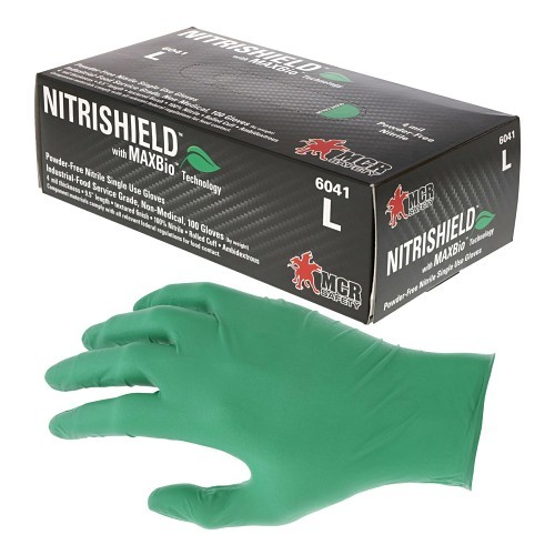 MCR Safety 6041S NitriShield™ Industrial/Food Grade Disposable Gloves, Small, #7, Nitrile, Green, Unlined, 9-1/2 in Length
