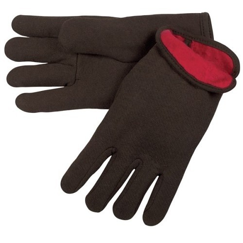 MCR Safety 7900 Work Gloves, Straight Thumb, Large, #9, Cotton/Polyester, Brown, Slip-On - Open Cuff, Red Fleece
