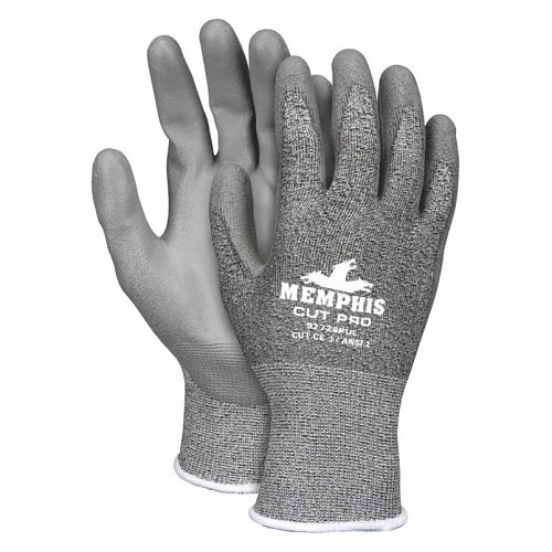 MCR Safety 92728PUXL Cut Resistant Gloves, X-Large, #10, Salt & Pepper/Gray, Polyurethane Coating, 18 ga HPPE, Knit Wrist Cuff, ANSI Cut-Resistance Level: A2, ANSI Puncture-Resistance Level: 4
