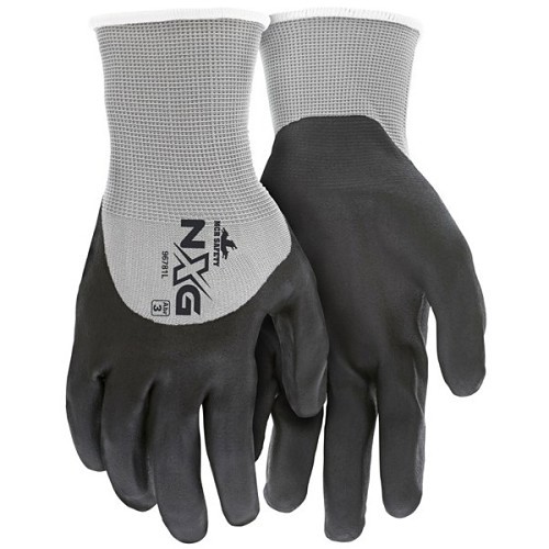 MCR Safety 96781XXL Work Gloves, 2X-Large, #11, Nitrile Foam Palm, Nylon, Gray/Black, Knit Wrist Cuff, Nitrile Foam, Resists: Abrasion, Cut, Puncture, Head, Unlined
