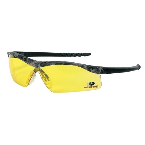 MCR Safety DL114 Safety Glasses, Duramass Hard Coat Lens Coating, Amber Lens, Half Framed, Mossy Oak Frame, Polycarbonate Frame, Polycarbonate Lens, Universal