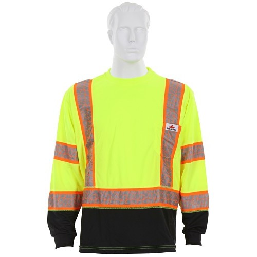 MCR Safety FFLTC3SLXL Luminator™ Long Sleeve T-Shirt, XL, Hi-Viz Fluorescent Lime, Polyester, 30 in L