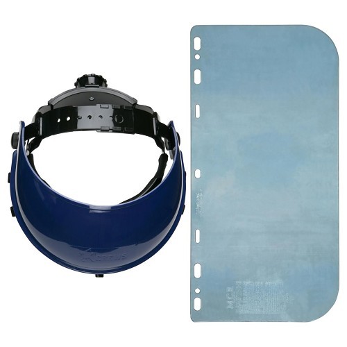 MCR Safety MCR103540 Face Shield Headgear, Blue (Headgear)/Clear (Sheild), Polycarbonate (Frame and Lens), Ratchet Adjustment