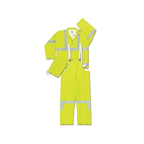 MCR Safety MCR2083SRX2 Rainsuit, 2X-Large, Lime Green, Polyester/PVC, 52 in Waist, 30-1/2 in Inseam Length, Detachable, 60 in Chest