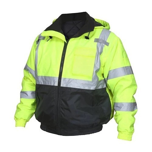 MCR Safety VBBQCL3LL/LOGO/BROWNELECTRIC Rain Jacket, Two Tone Value Bomber, Large, Fluorescent Black, ANSI 107 Class 3