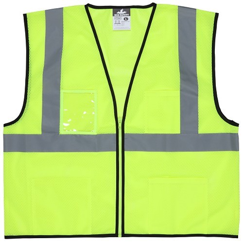 MCR Safety Luminator™ VCL2MLZ Safety Vest, Large, Hi-Viz Fluorescent Lime Green, 2" Silver Reflective Stripes, Polyester Mesh, Zipper Front Closure, 3 Pockets, Class 2, ANSI/ISEA 107, Type R