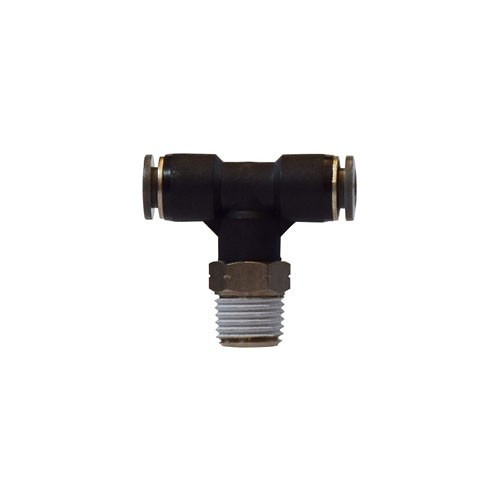 Midland Metal Manufacturing 20137C Swivel Male Branch Tee, Push-In, Tee, 5/16 x 1/4 in Nominal, Tube x MNPTF, Brass/Composite