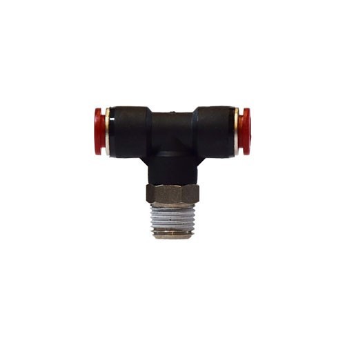 Midland Metal Manufacturing 20685 Swivel Male Branch Tee, Push-In, Tee, 8 mm x 3/8 in Nominal, Tube x BSPT, Brass