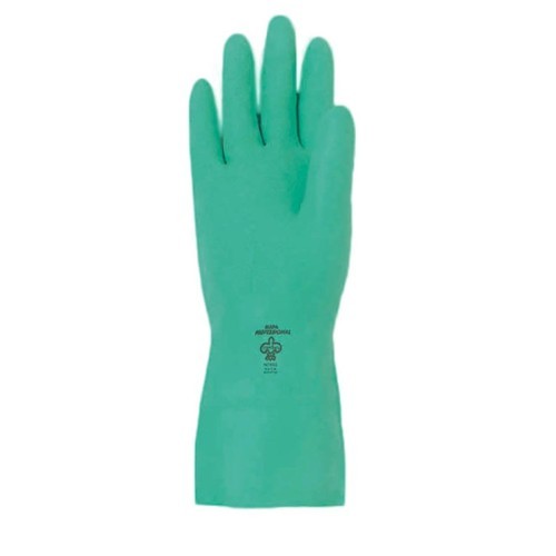 Mapa® 4267 Chemical-Resistant Gloves, Small, #7, Nitrile, Green, Knit Lined Lining, 13 in Length, Supported Support, Flat Gauntlet Cuff , 18 mil Thickness, Textured