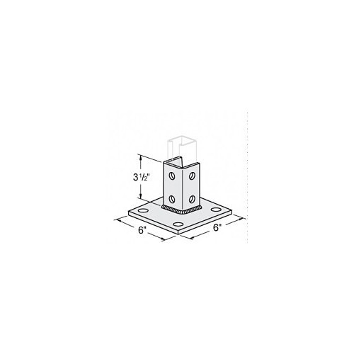 Post Base, Number of Channels: 1, 3-1/2 in Base Height, For 1-5/8 in Struts